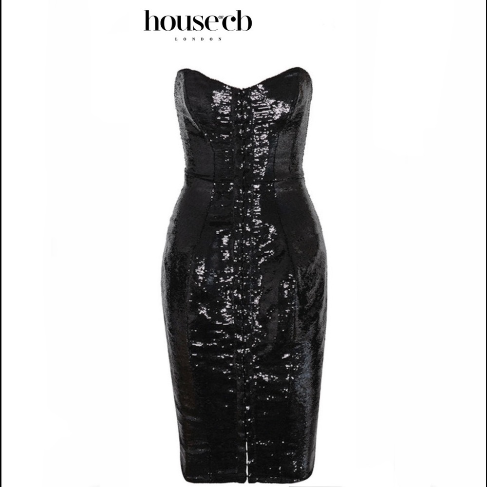 House of CB ‘NOURA’ black sequin strapless dress